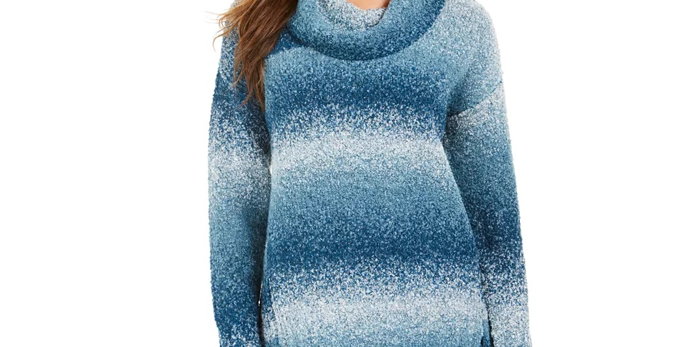 Style & Co Women's Color Block Long Sleeve Turtle Neck T-Shirt Sweater Blue Size PXL