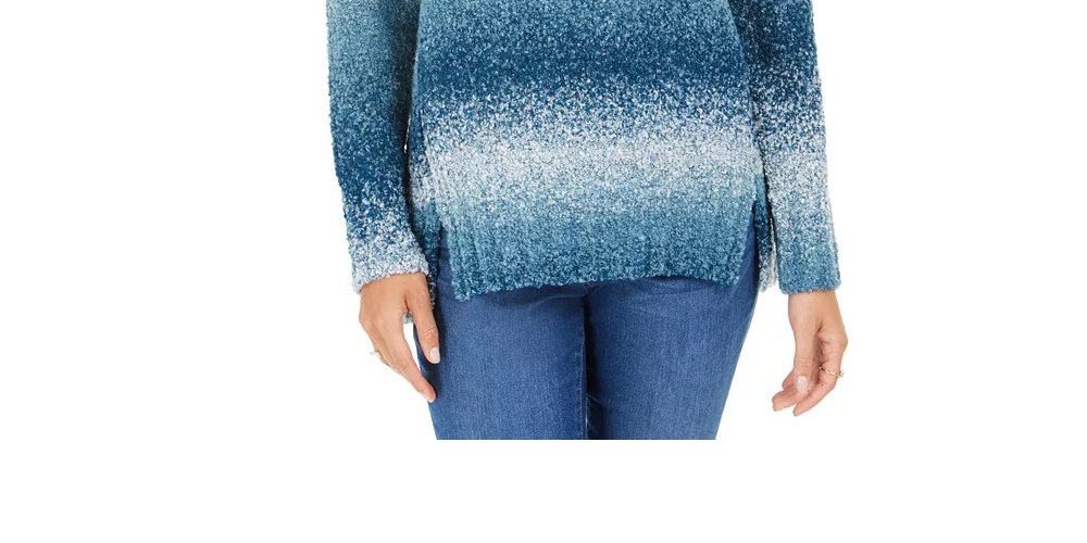 Style & Co Women's Color Block Long Sleeve Turtle Neck T-Shirt Sweater Blue Size PXL