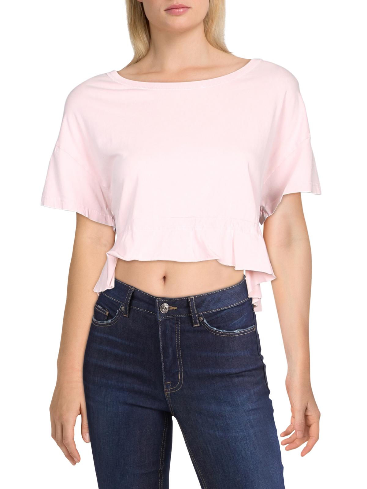Free People Women's Acadia Cotton Ruffled Crop Top Pink Size Medium