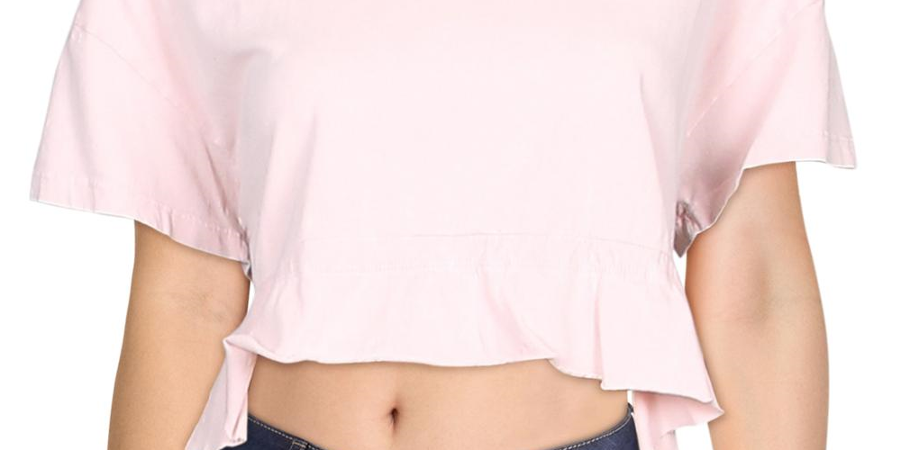 Free People Women's Acadia Cotton Ruffled Crop Top Pink Size Medium