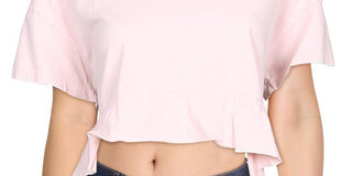 Free People Women's Acadia Cotton Ruffled Crop Top Pink Size Medium