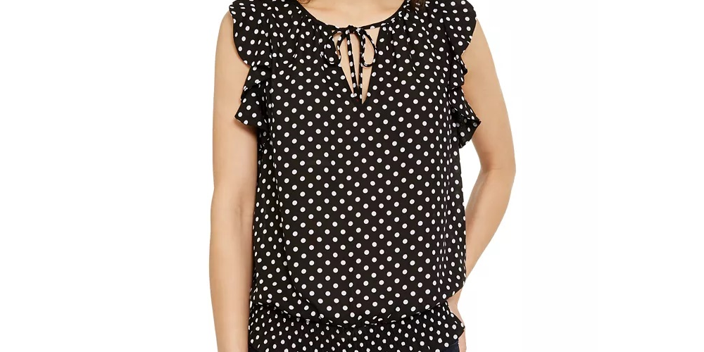 INC International Concepts Women's Smocked Tie Neck Blouse Black Size Small