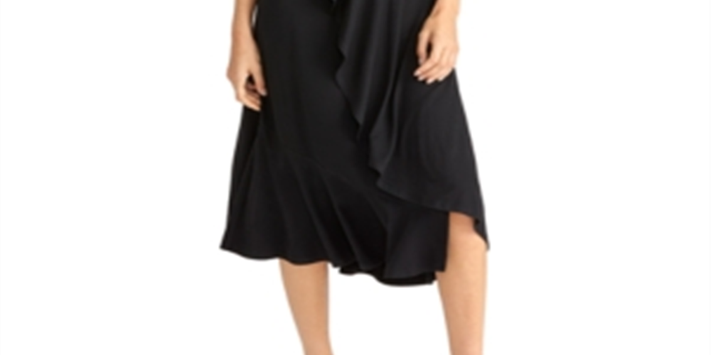 Rachel Roy Women's Ruffled Asymmetrical Midi Dress Black Size XXL