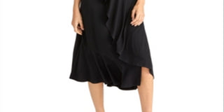 Rachel Roy Women's Ruffled Asymmetrical Midi Dress Black Size XXL