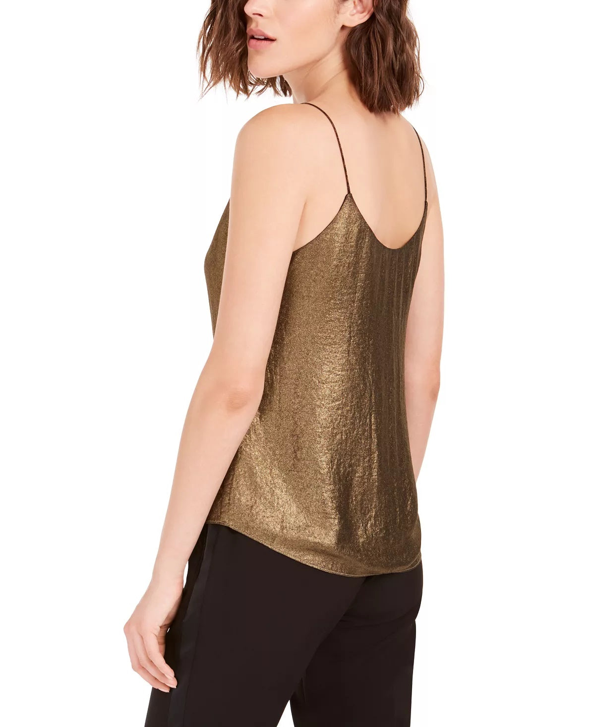 Bar III Women's Chiffon Metallic Foil Top Gold Size X-Large
