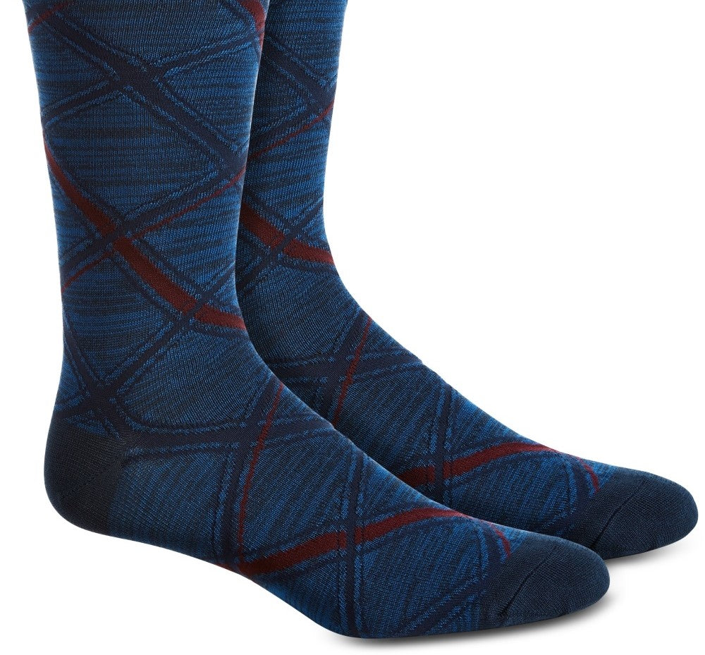 Perry Ellis Men's Plaid Socks Blue Size Regular