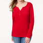 Karen Scott Women's Petite Cotton Henley-Neck Top Red Size Petite S
