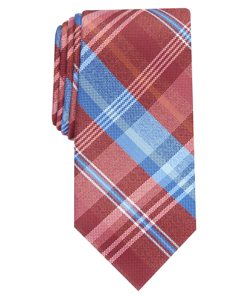 Perry Ellis Men's Essex Plaid Tie Rustcopper Size Regular