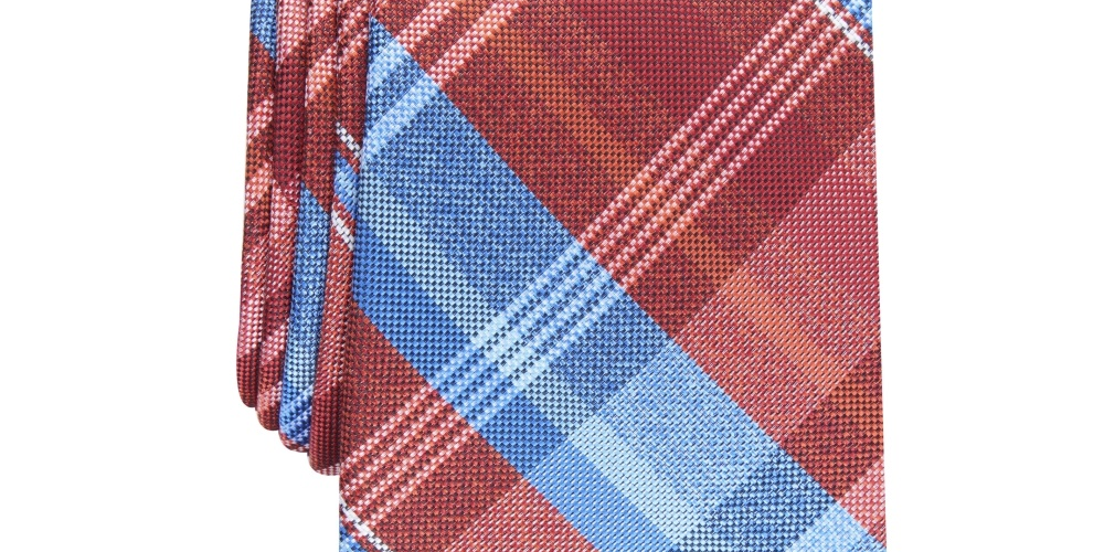 Perry Ellis Men's Essex Plaid Tie Rustcopper Size Regular