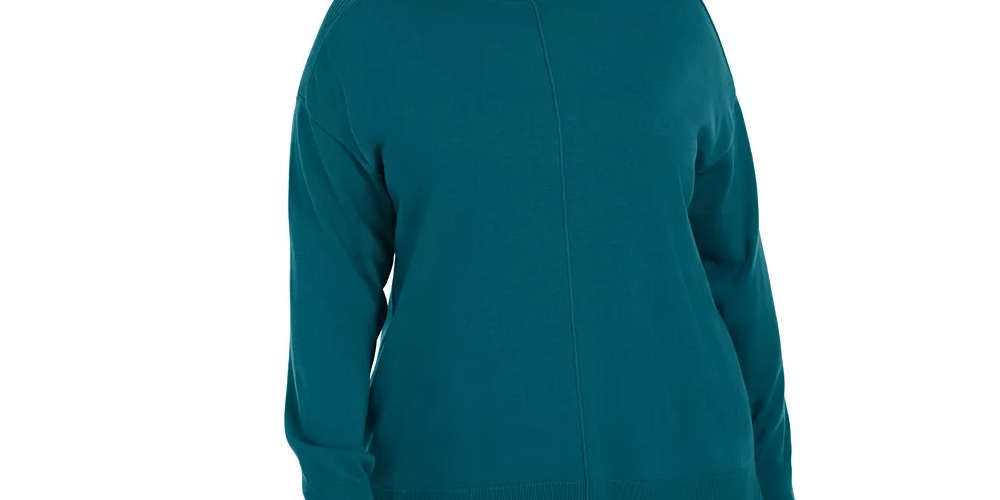 Karen Scott Women's Plus Cotton Mock Neck Sweater Blue Size 3X