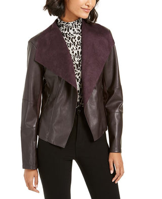 Bar III Women's Faux Leather Winter Moto Coat Purple Size X-Small