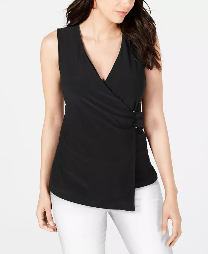 Alfani Women's Asymmetrical Wrap Top Black Size 2XL