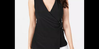 Alfani Women's Asymmetrical Wrap Top Black Size 2XL