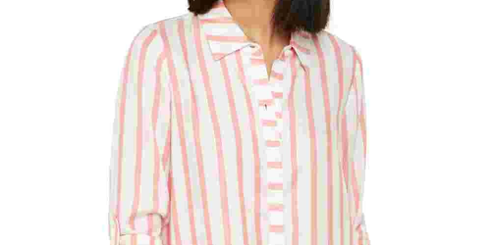 INC International Concepts Women's Metallic Striped Blouse Orange Size Small