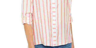 INC International Concepts Women's Metallic Striped Blouse Orange Size Small