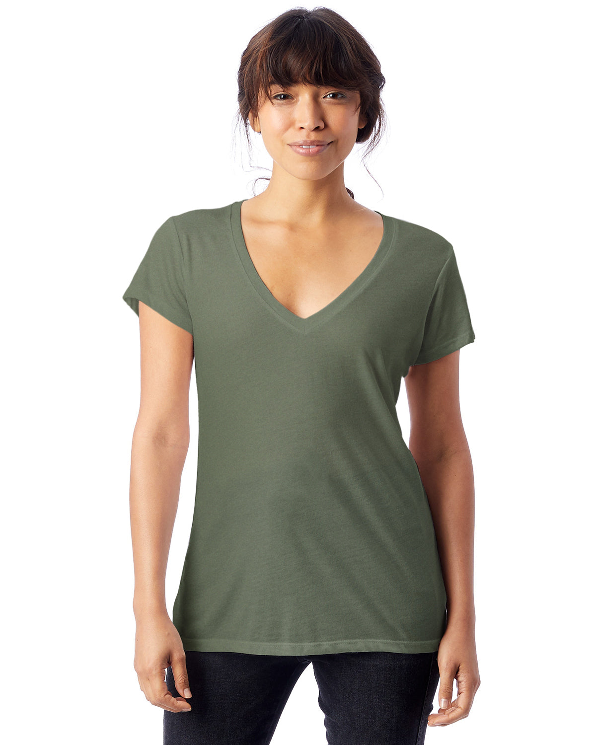 Alternative Women's Melange Burnout Slinky V Neck Jersey Green Size Small