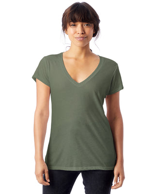 Alternative Women's Melange Burnout Slinky V Neck Jersey Green Size Small