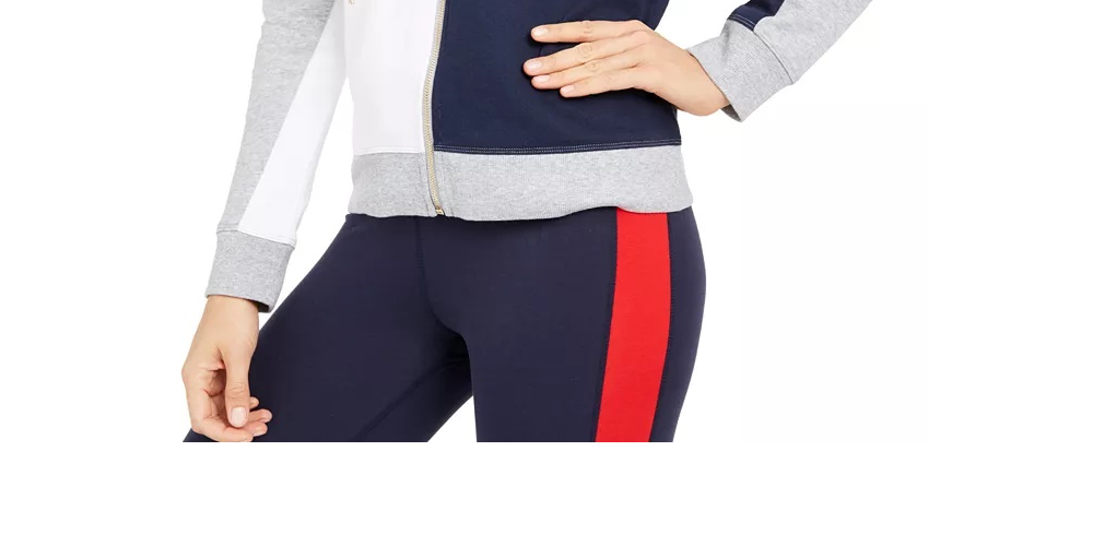 Tommy Hilfiger Women's Sport Colorblocked Zip Up Hoodie Silver Size Small