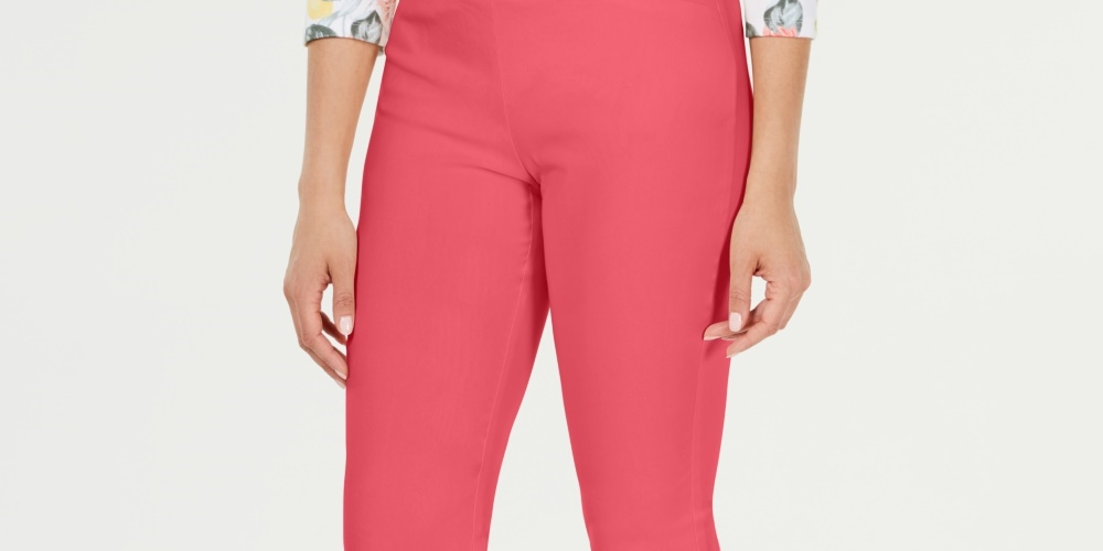 Charter Club Women's Cambridge Skinny Pull On Tummy Control Pants Red Size 18