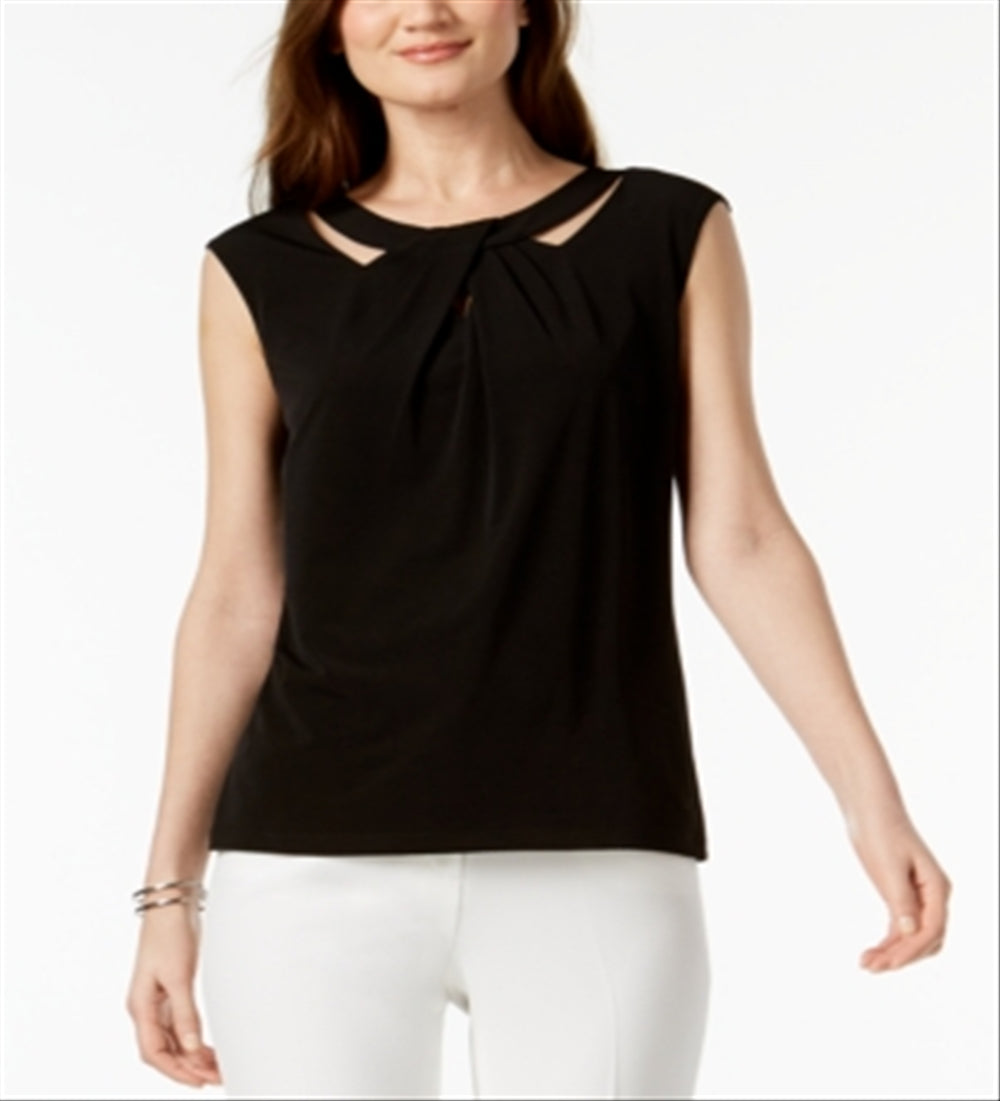 Kasper Crossover Cutout Top Black Size M