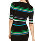 INC International Concepts Women's Metallic Striped Ribbed Sweater Black Size XS