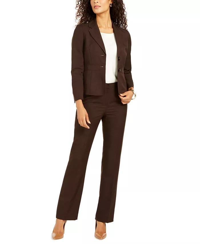 Le Suit Women's Two Button Pant Suit Brown  Size 4 Petite