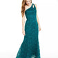 BCX Women's Lace Solid Sleeveless Asymmetrical Neckline Full-Length Fit + Flare Evening Dress Green Size 5