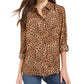 Charter Club Women's Petite Printed Roll-Tab-Sleeve Top Beige Size Medium