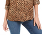 Charter Club Women's Petite Printed Roll-Tab-Sleeve Top Beige Size Medium