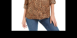 Charter Club Women's Petite Printed Roll-Tab-Sleeve Top Beige Size Medium