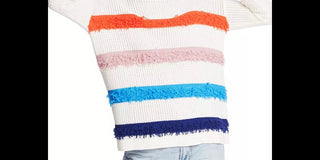 1.STATE Women's Multicolor Stripe Loop Stitch Sweater Ivory White