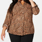 Charter Club Women's Plus Animal-Print Shirt  Beige Size 0X