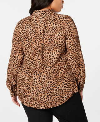 Charter Club Women's Plus Animal-Print Shirt  Beige Size 0X