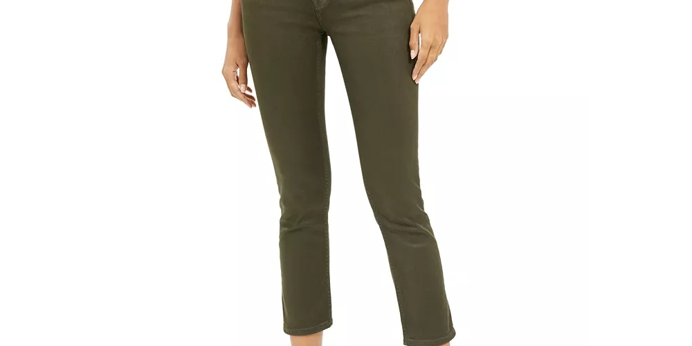 Vigoss Women's Olive Coated Straight-Leg Jeans Green Size 29W-26L