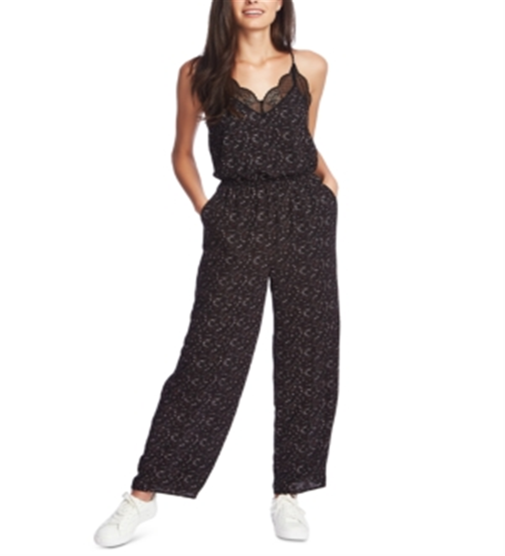 1.STATE Women's Paisley Spaghetti Strap Straight Leg Romper Black Size XX-Small