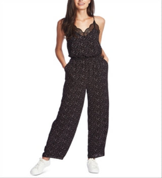 1.STATE Women's Paisley Spaghetti Strap Straight Leg Romper Black Size XX-Small