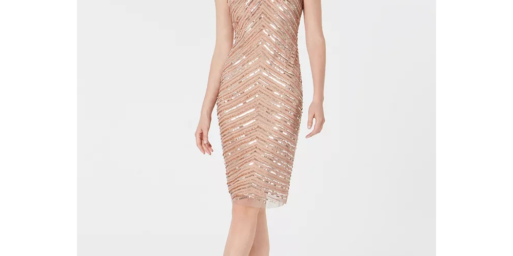 Adrianna Papell Women's Hand-Beaded Sheath Dress Pink Size 10