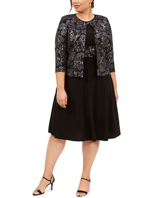 Jessica Howard Women's Long Sleeve MIDI Dress Black Size 18W