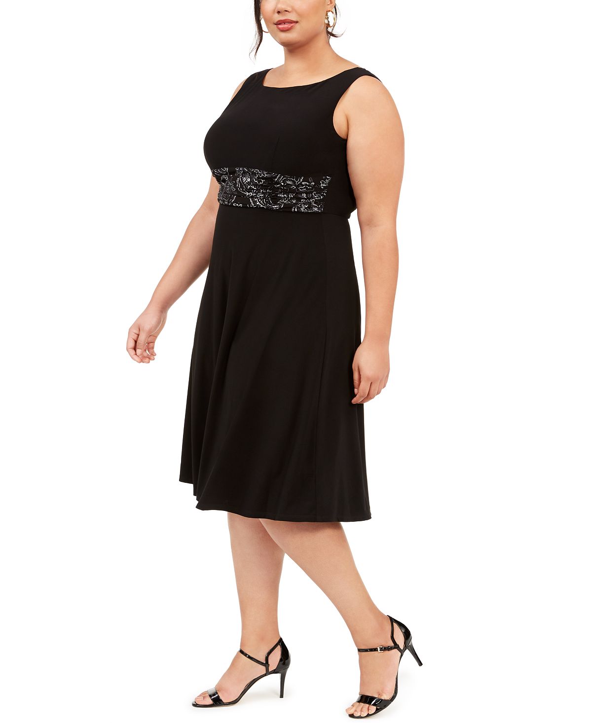 Jessica Howard Women's Long Sleeve MIDI Dress Black Size 18W