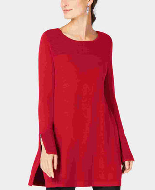 Alfani Women's Ribbed Tunic Sweater Red Size Small