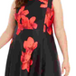 Calvin Klein Women's Zippered Floral Sleeveless Jewel Neck Midi Fit + Flare Party Dress Red Size 14W