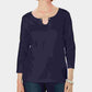 Karen Scott Women's Three-Quarter-Sleeve Top Blue Small Blue Size Small