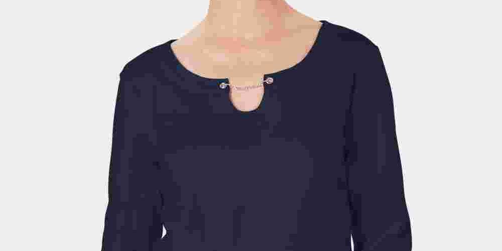 Karen Scott Women's Three-Quarter-Sleeve Top Blue Small Blue Size Small