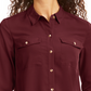 Charter Club Women's Petite Solid Button-Up Shirt Wine Size L