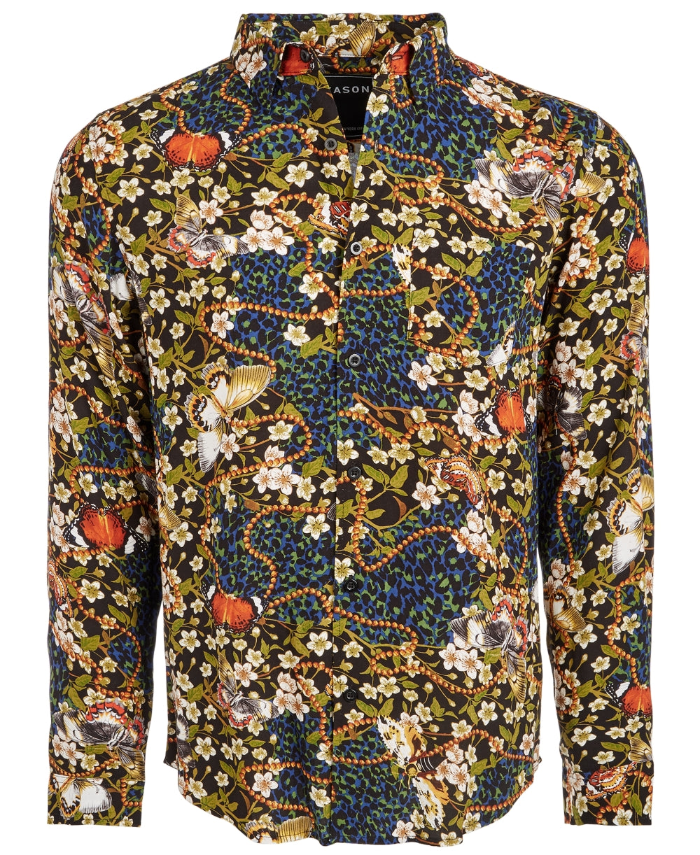 Reason Men's Garden Shirt Black/White/Blue Size X-Large