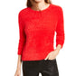 Bar III Women's Eyelash Finish Long Sleeve Jewel Neck Sweater Red Size X-Small