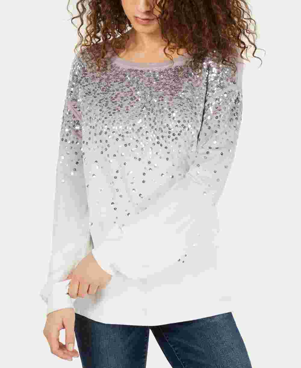 INC International Concepts Women's Sequined Sweatshirt  WhiteSize Small
