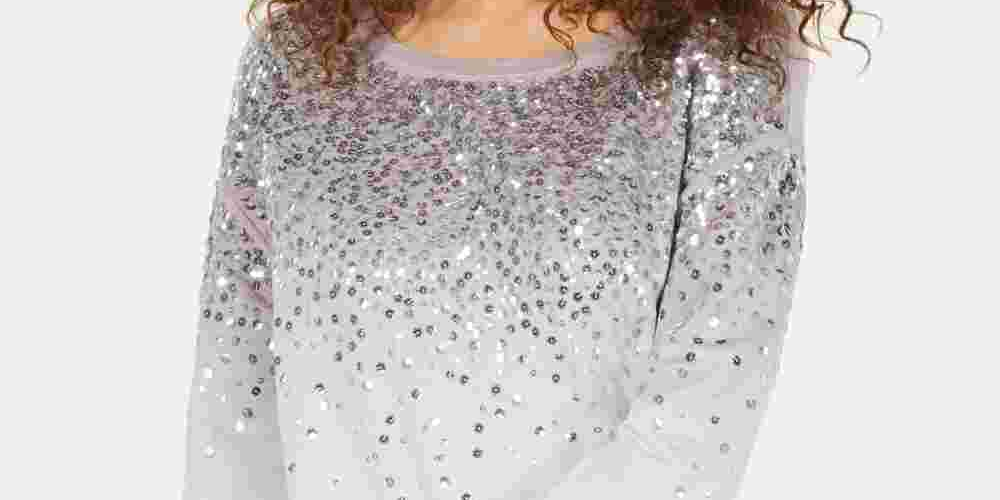 INC International Concepts Women's Sequined Sweatshirt  WhiteSize Small