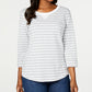 Karen Scott Women's Petite Striped 3/4-Sleeve Sweatshirt Grey Size P/XL