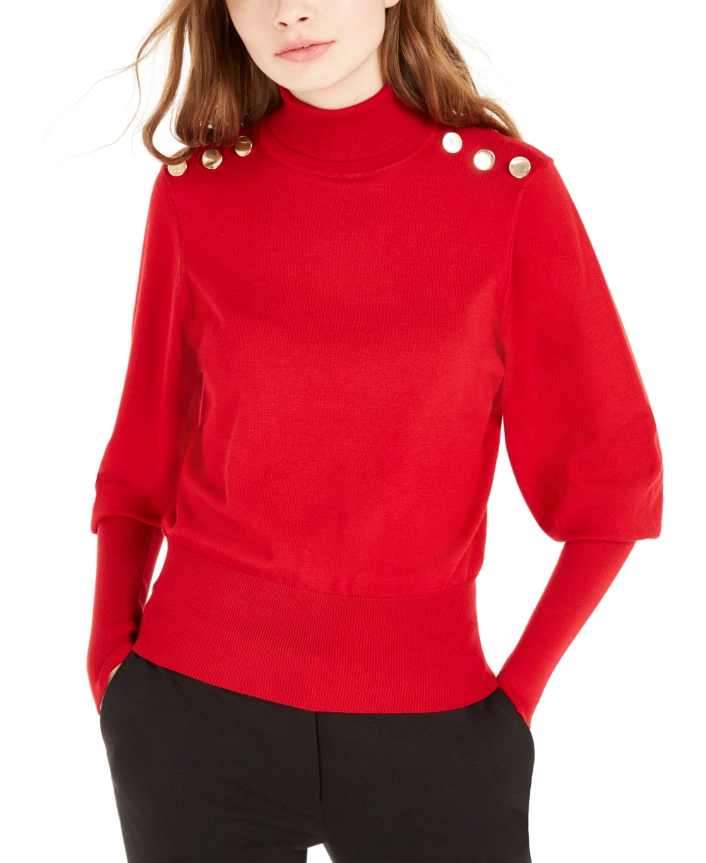 BCX Juniors' Buttoned Turtleneck Sweater Red Size X-Large